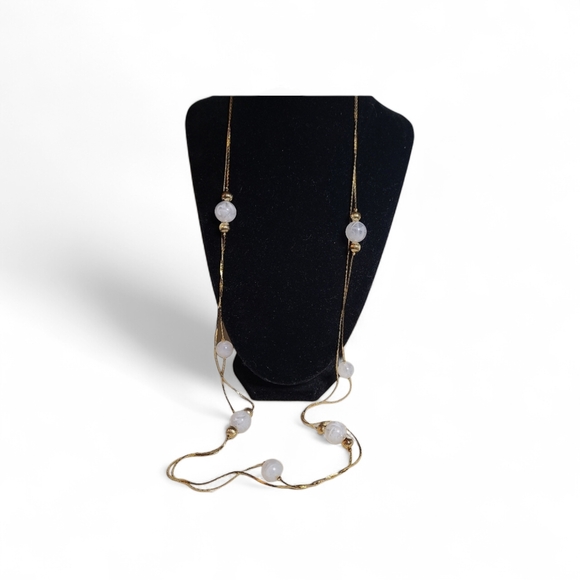 Florence Italy Gold and White Layered Beaded Necklace - Picture 2 of 3